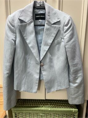 Vintage Giorgio Armani Borgo 21 Black Label Blue Linen Cotton Blazer Jacket IT 3